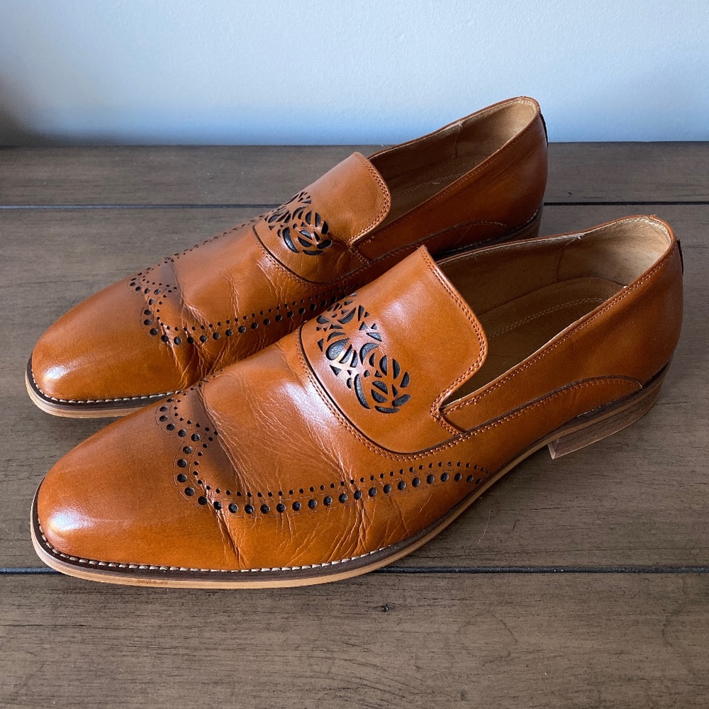 Stacy Adams Embossed Dress Shoes Mens 11.5 Tan Oxfords